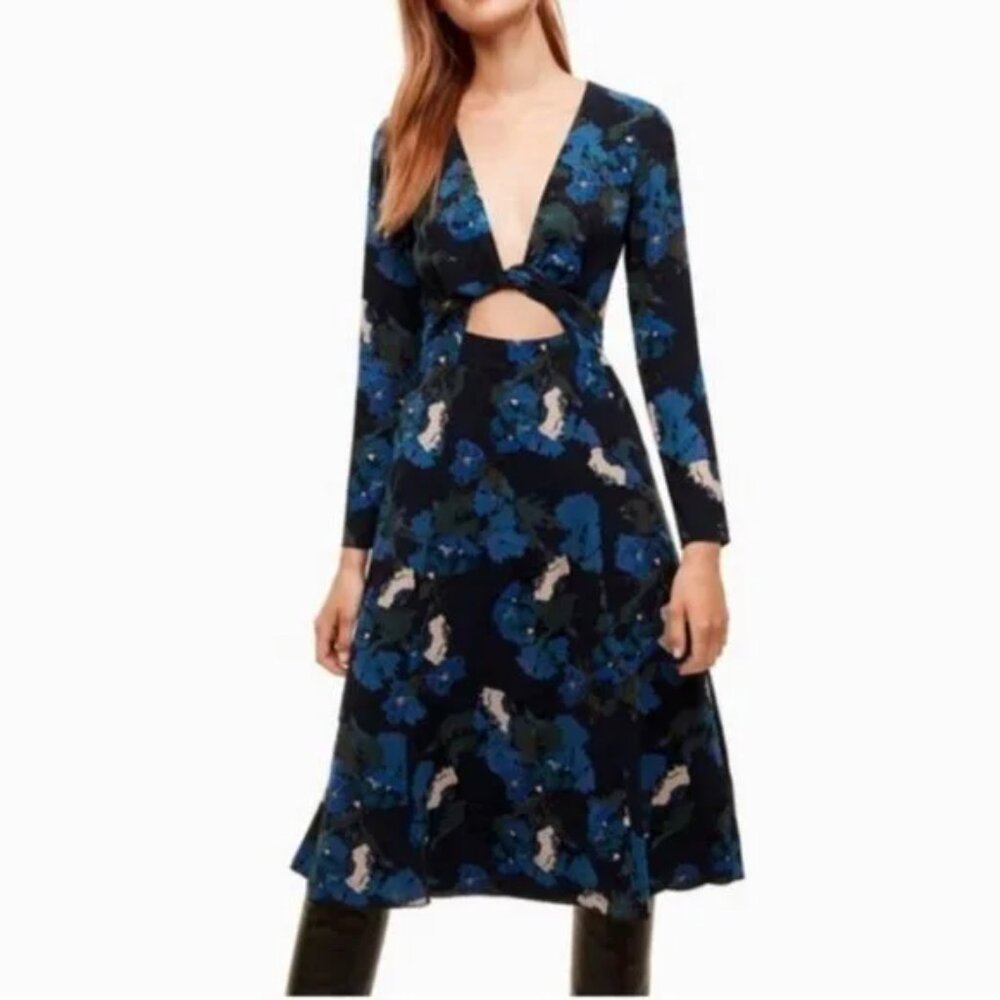 Wilfred Aritizia Aubagne Print Tie Front Midi Dress Size 0 NWT
